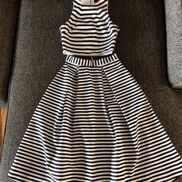 NICHOLAS Dresses & Skirts - Nicholas black white stripe crop top and skirt set